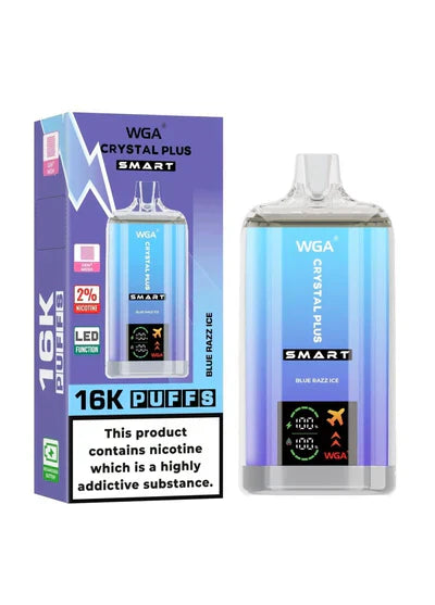 WGA Crystal Plus Smart 16K Prefilled Vape Kit Box of 10, Blue Razz Ice Flavour