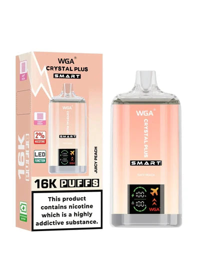 WGA Crystal Plus Smart 16K Prefilled Vape Kit Box of 10, Juicy Peach Flavour