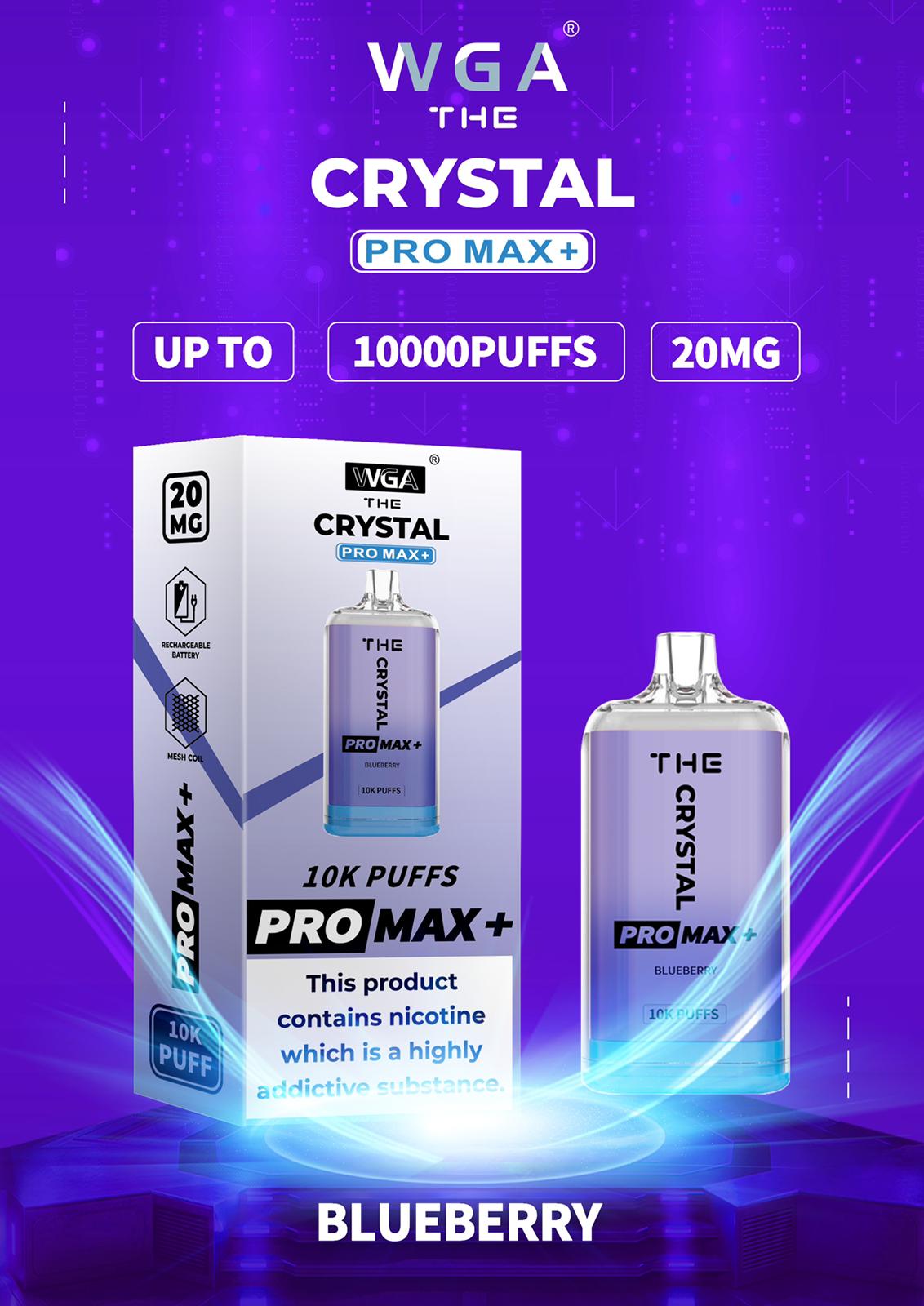 WGA Crystal Pro Max 10000 Puff Prefilled Vape Kit Box of 10, Blueberry Flavour