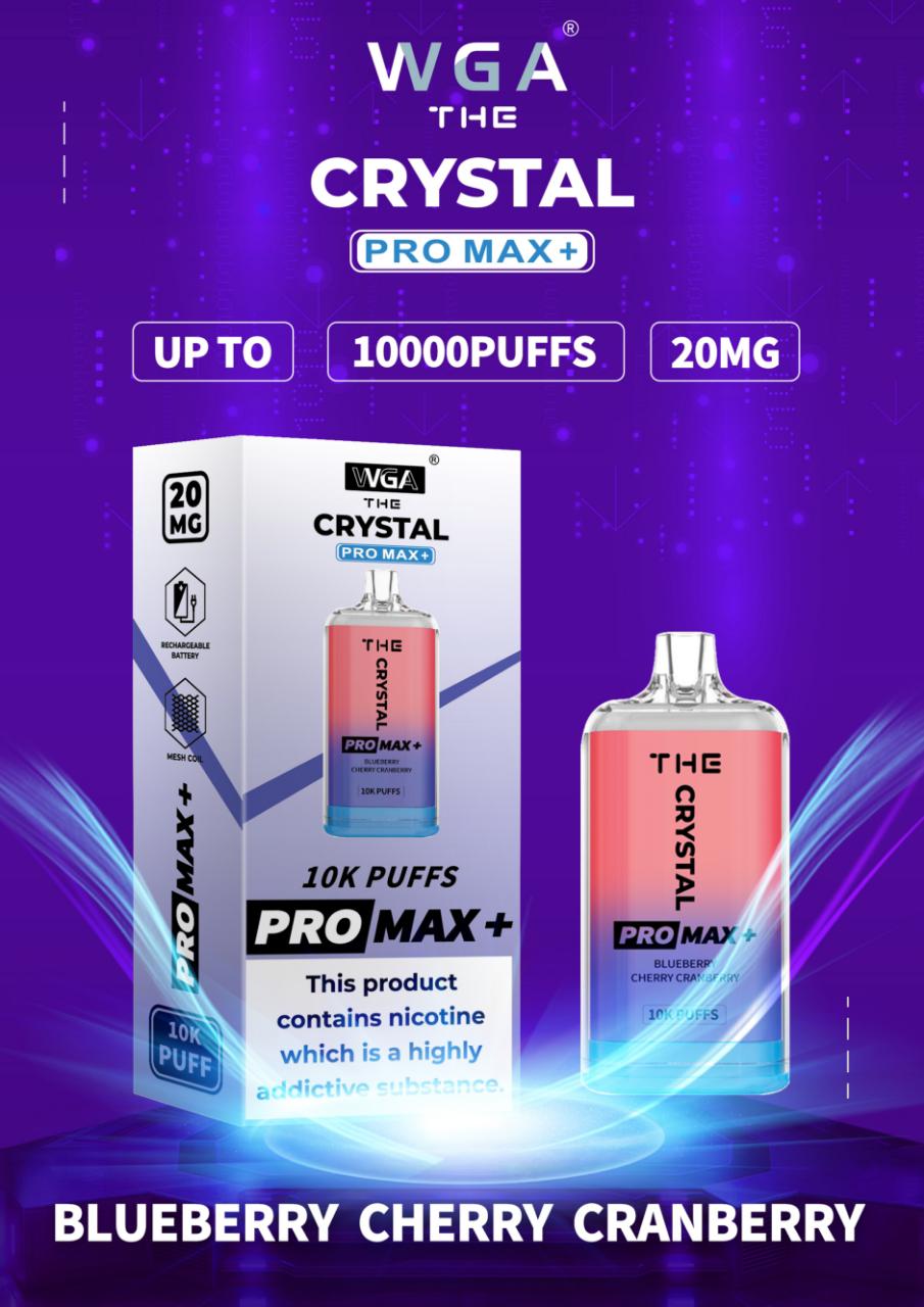 WGA Crystal Pro Max 10000 Puff Prefilled Vape Kit Box of 10, Blueberry  Cherry Cranberry Flavour
