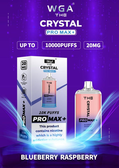 WGA Crystal Pro Max 10000 Puff Prefilled Vape Kit Box of 10, Blueberry Raspberry Flavour