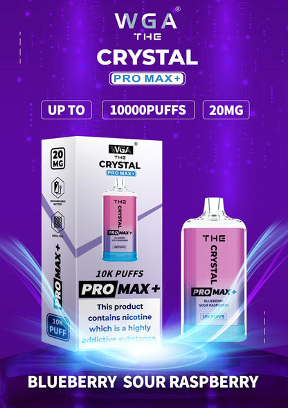WGA Crystal Pro Max 10000 Puff Prefilled Vape Kit Box of 10, Blueberry Sour Raspberry Flavour