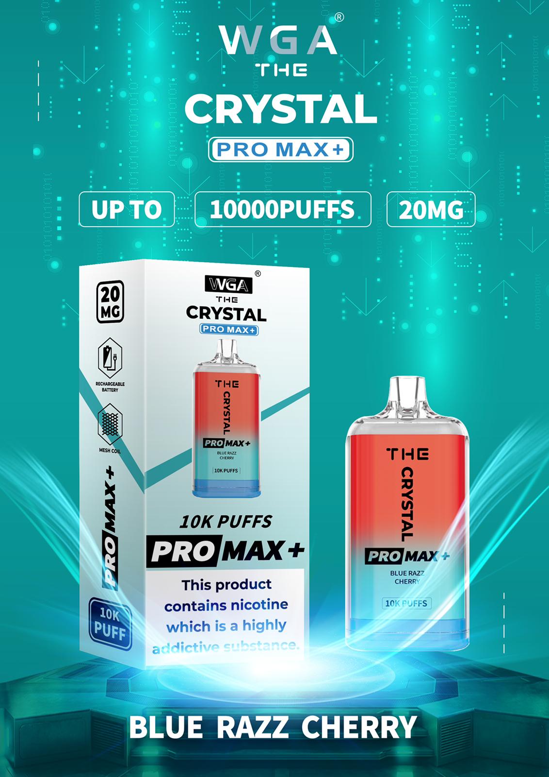 WGA Crystal Pro Max 10000 Puff Prefilled Vape Kit Box of 10, Blue Razz Cherry Flavour