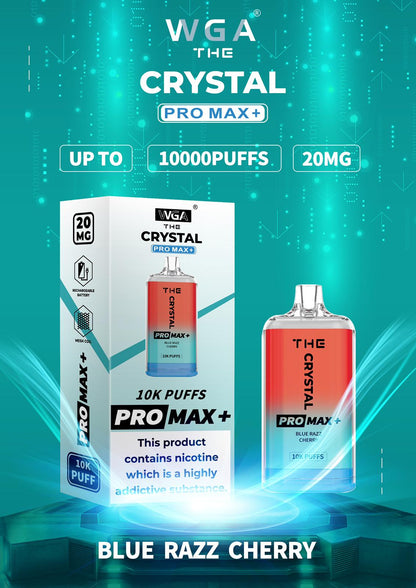 WGA Crystal Pro Max 10000 Puff Prefilled Vape Kit Box of 10, Blue Razz Cherry Flavour