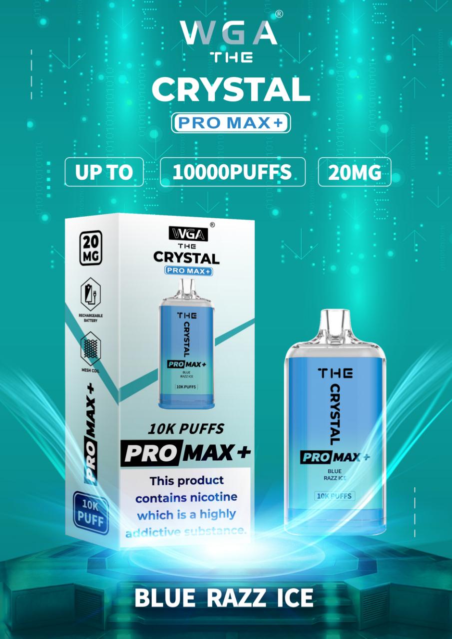 WGA Crystal Pro Max 10000 Puff Prefilled Vape Kit Box of 10, Blue Razz Ice Flavour