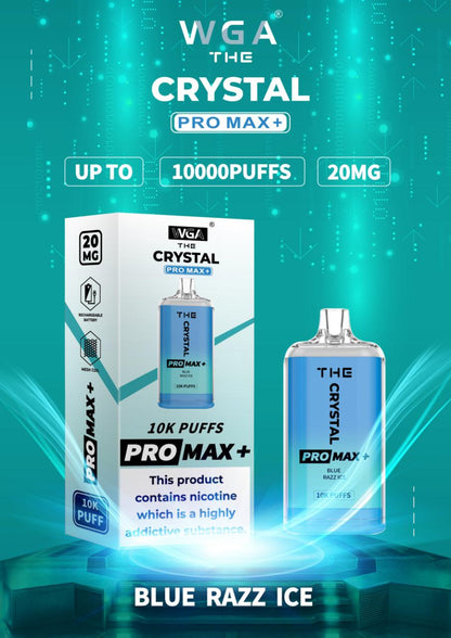 WGA Crystal Pro Max 10000 Puff Prefilled Vape Kit Box of 10, Blue Razz Ice Flavour