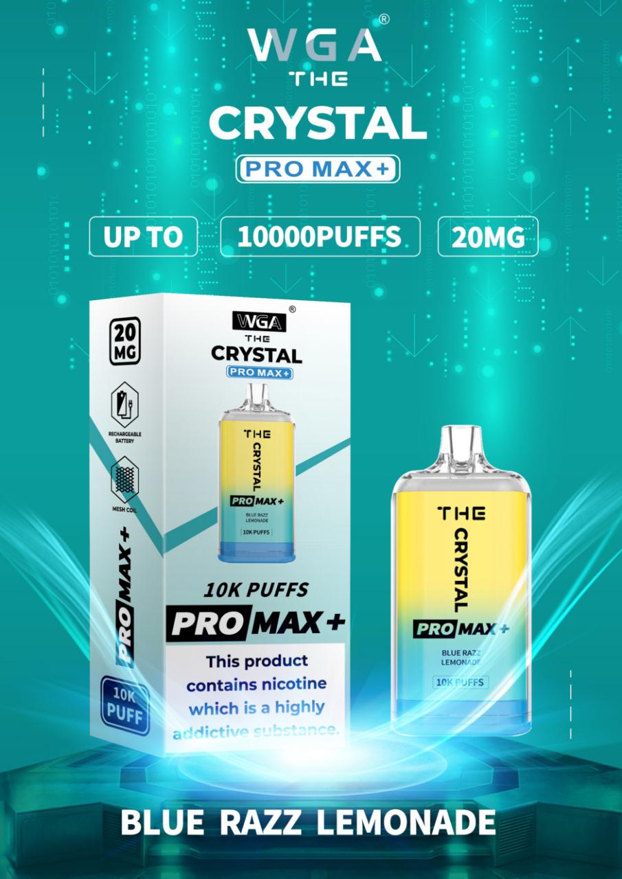 WGA Crystal Pro Max 10000 Puff Prefilled Vape Kit Box of 10, Blue Razz Lemonade Flavour