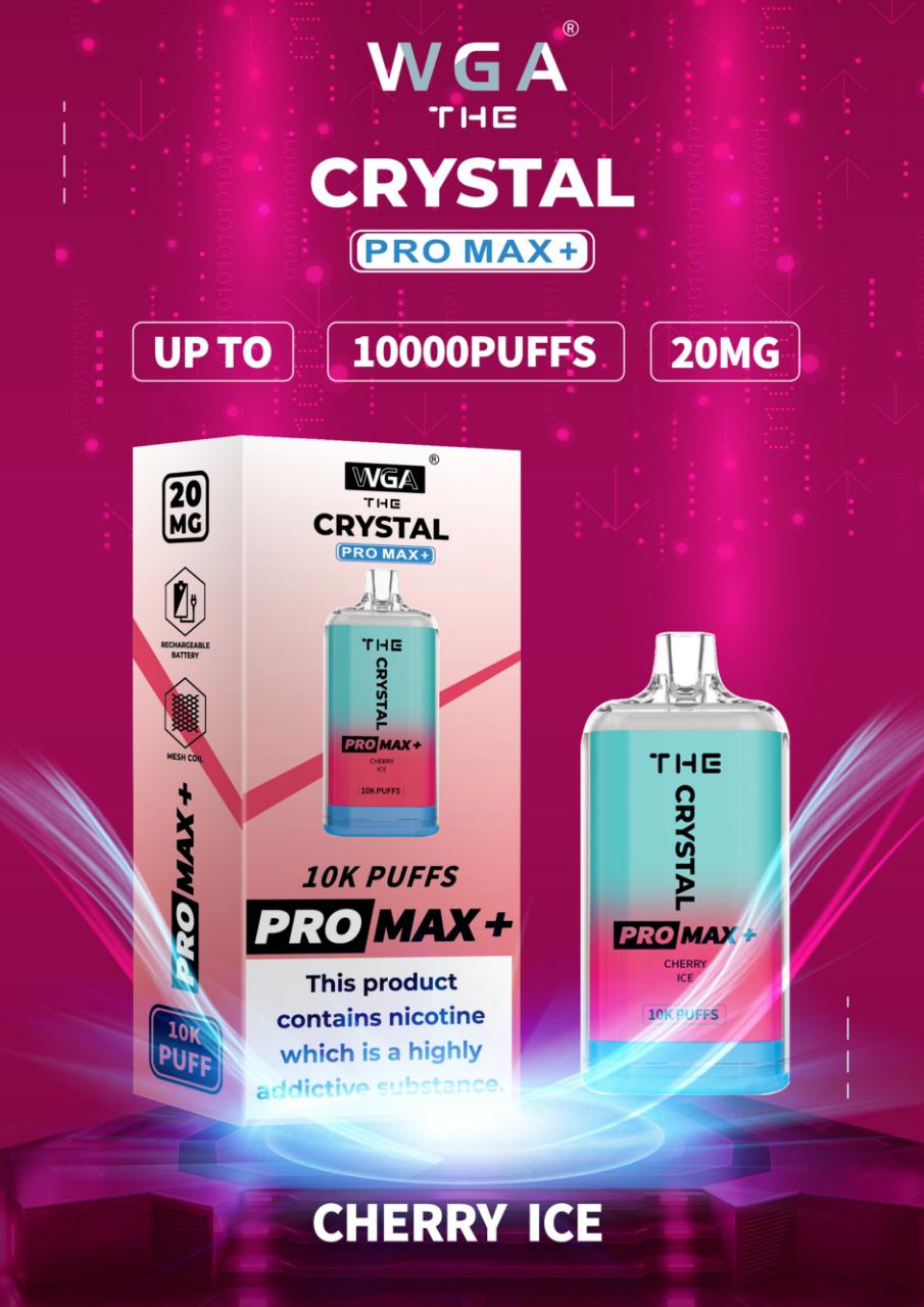 WGA Crystal Pro Max 10000 Puff Prefilled Vape Kit Box of 10, Cherry Ice Flavour