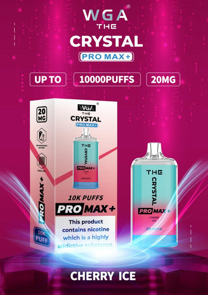 WGA Crystal Pro Max 10000 Puff Prefilled Vape Kit Box of 10, Cherry Ice Flavour
