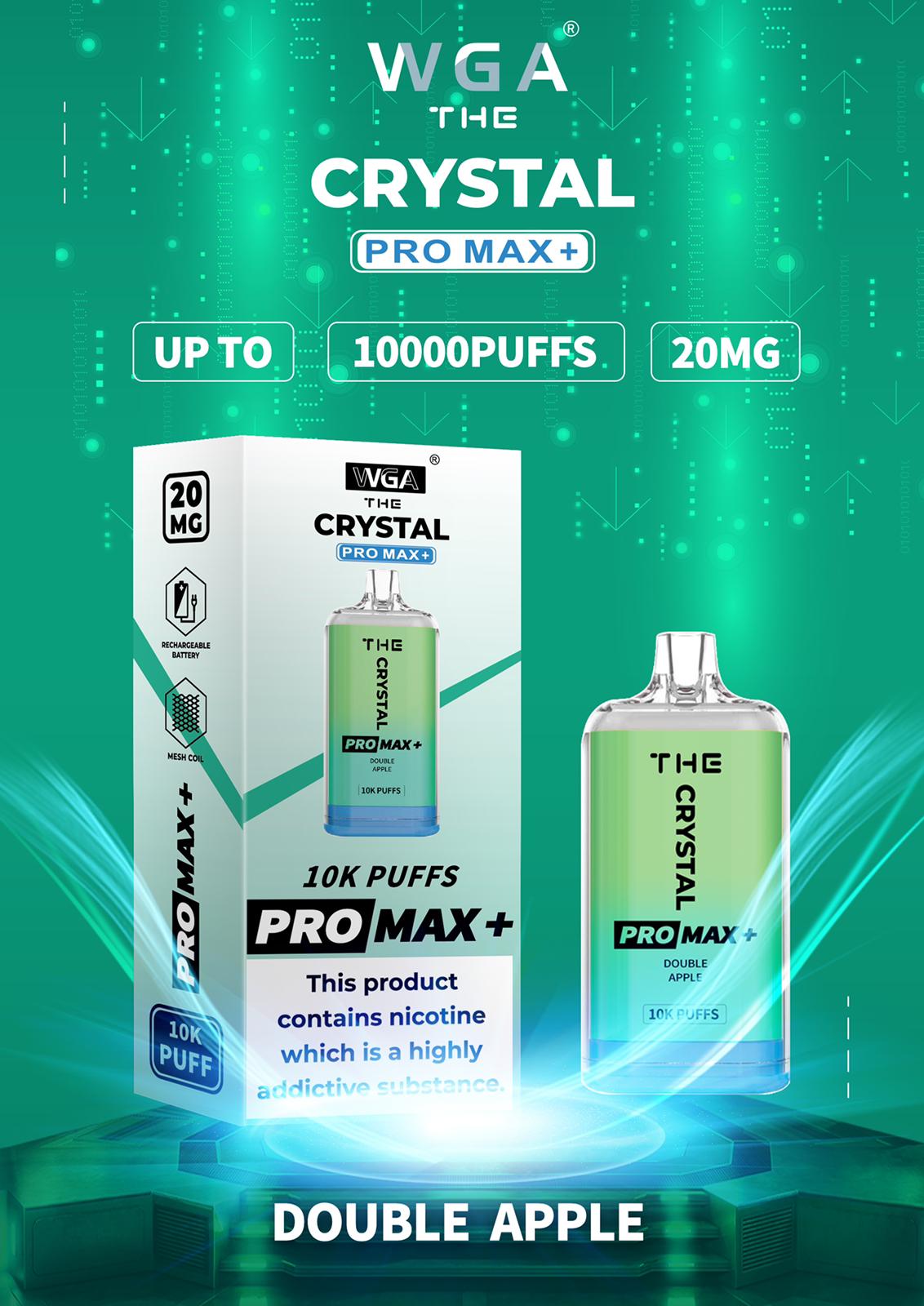 WGA Crystal Pro Max 10000 Puff Prefilled Vape Kit Box of 10, Double Apple Flavour