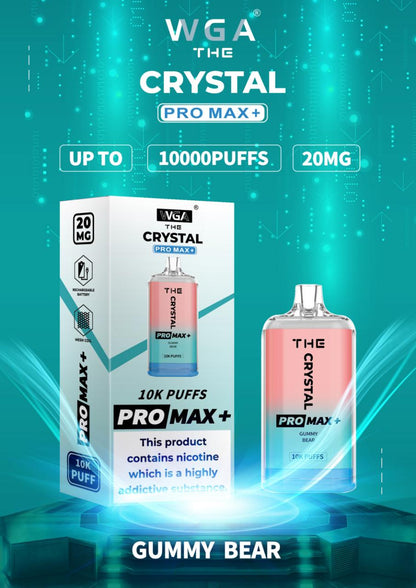 WGA Crystal Pro Max 10000 Puff Prefilled Vape Kit Box of 10, Gummy Bear Flavour