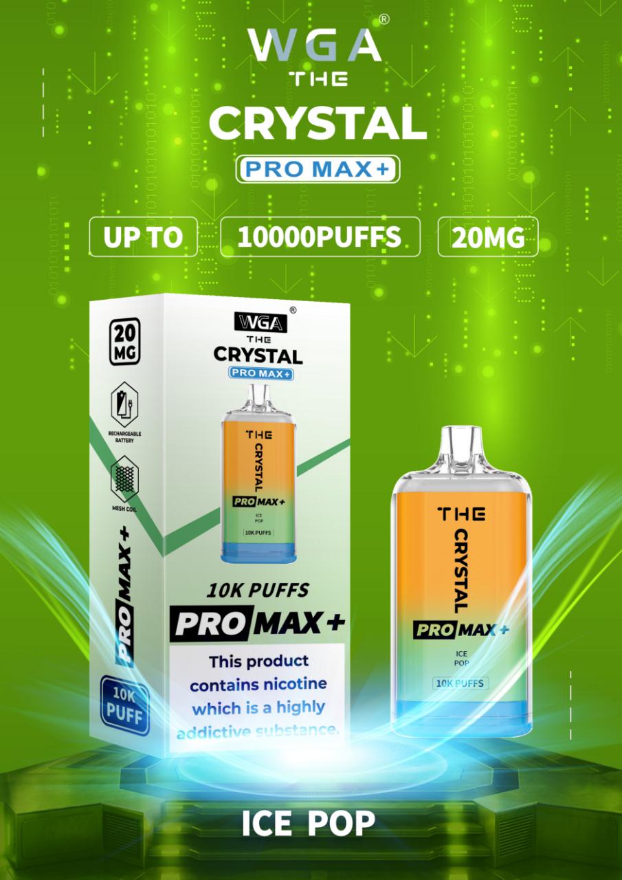 WGA Crystal Pro Max 10000 Puff Prefilled Vape Kit Box of 10, Ice Pop Flavour