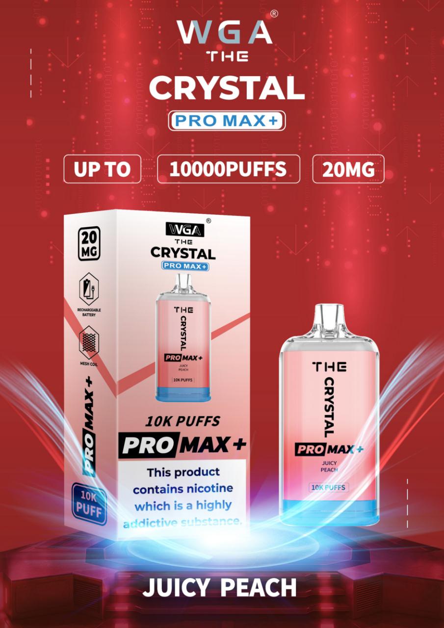 WGA Crystal Pro Max 10000 Puff Prefilled Vape Kit Box of 10, Juicy Peach Flavour