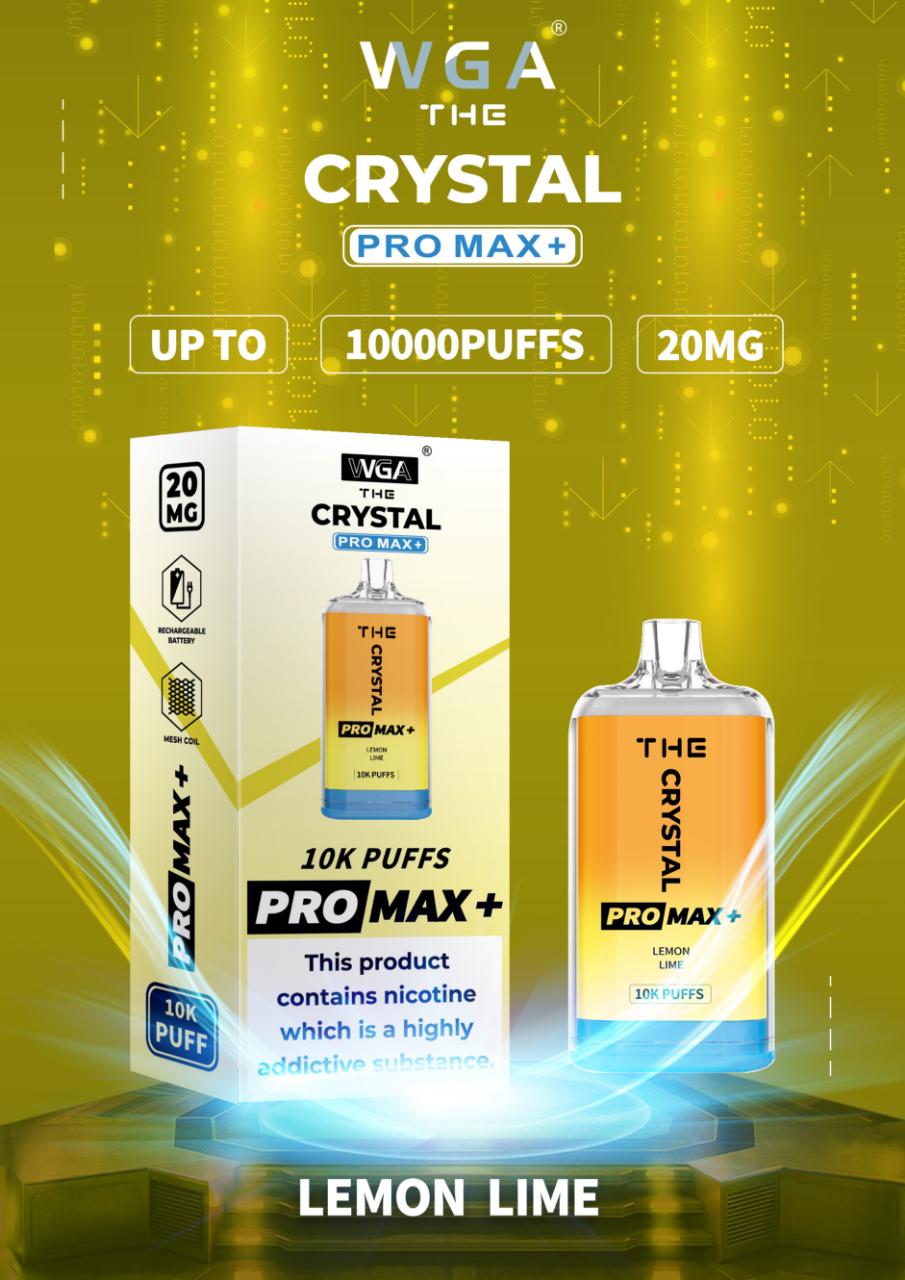 WGA Crystal Pro Max 10000 Puff Prefilled Vape Kit Box of 10, Lemon Lime Flavour