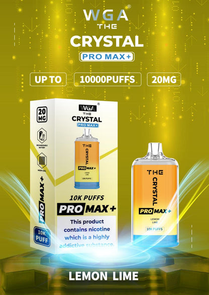 WGA Crystal Pro Max 10000 Puff Prefilled Vape Kit Box of 10, Lemon Lime Flavour
