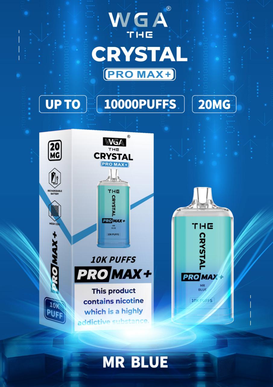 WGA Crystal Pro Max 10000 Puff Prefilled Vape Kit Box of 10, Mr Blue Flavour