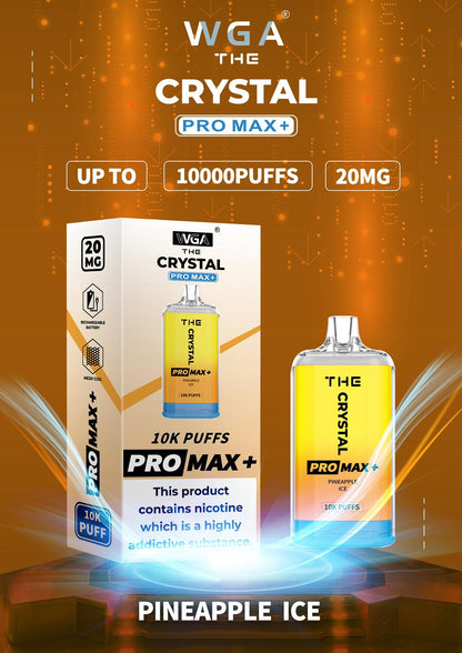 WGA Crystal Pro Max 10000 Puff Prefilled Vape Kit Box of 10, Pineapple Ice Flavour