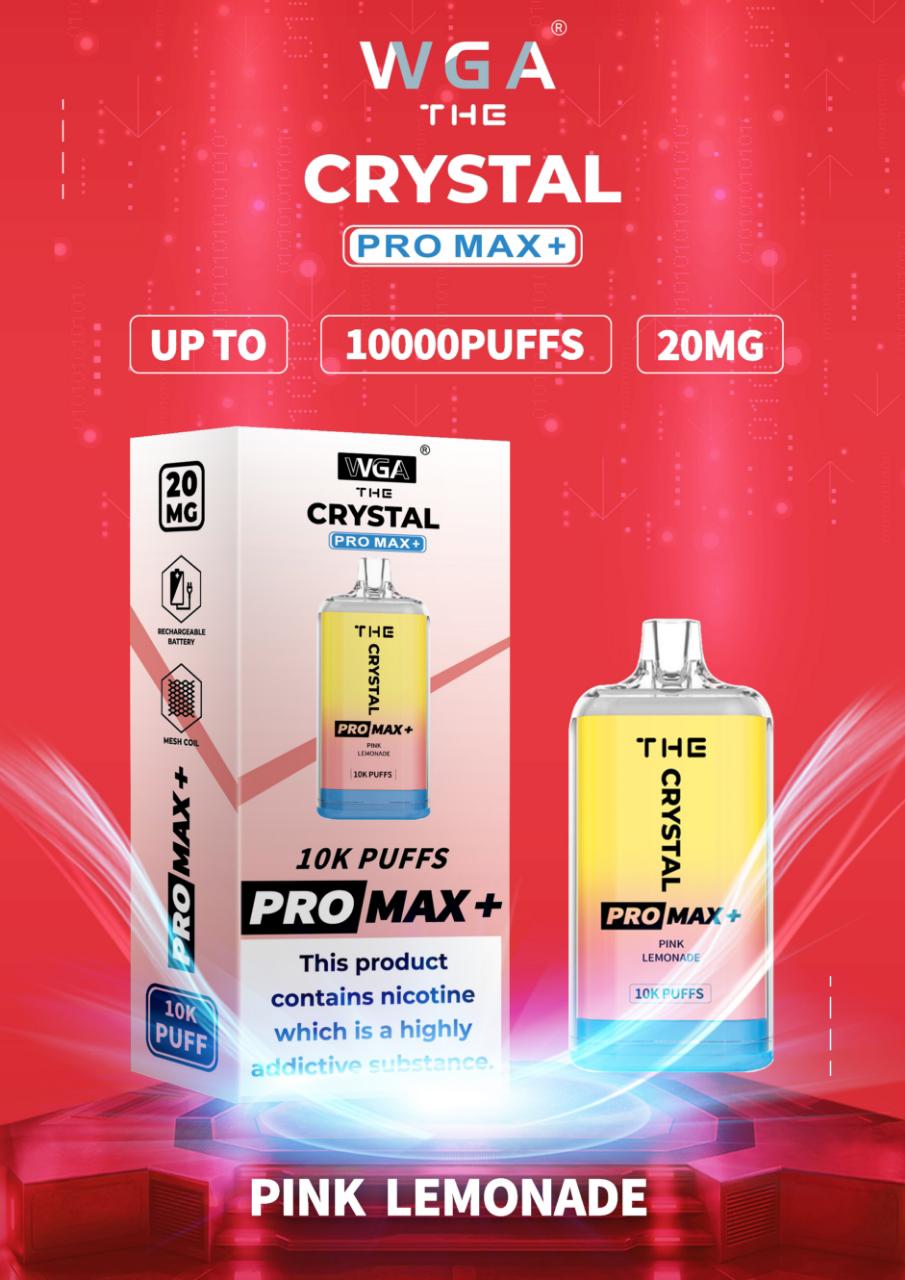 WGA Crystal Pro Max 10000 Puff Prefilled Vape Kit Box of 10, Pink Lemonade Flavour