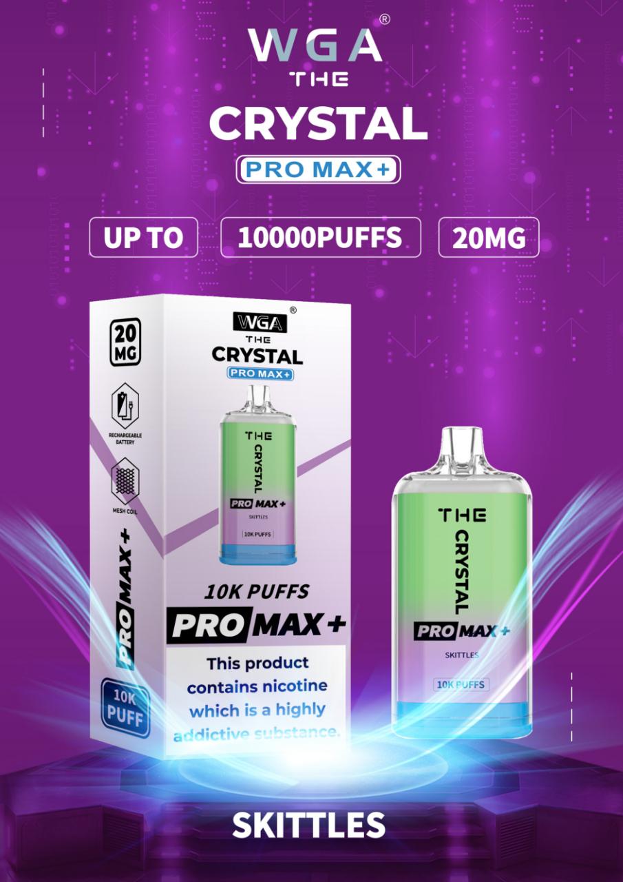 WGA Crystal Pro Max 10000 Puff Prefilled Vape Kit Box of 10, Skittles Flavour