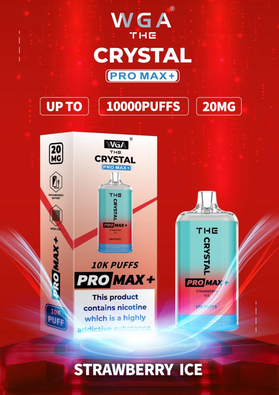 WGA Crystal Pro Max 10000 Puff Prefilled Vape Kit Box of 10, Strawberry Ice Flavour