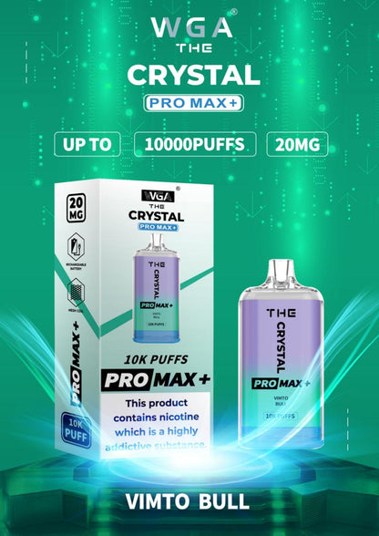 WGA Crystal Pro Max 10000 Puff Prefilled Vape Kit Box of 10, Vimto Bull Flavour
