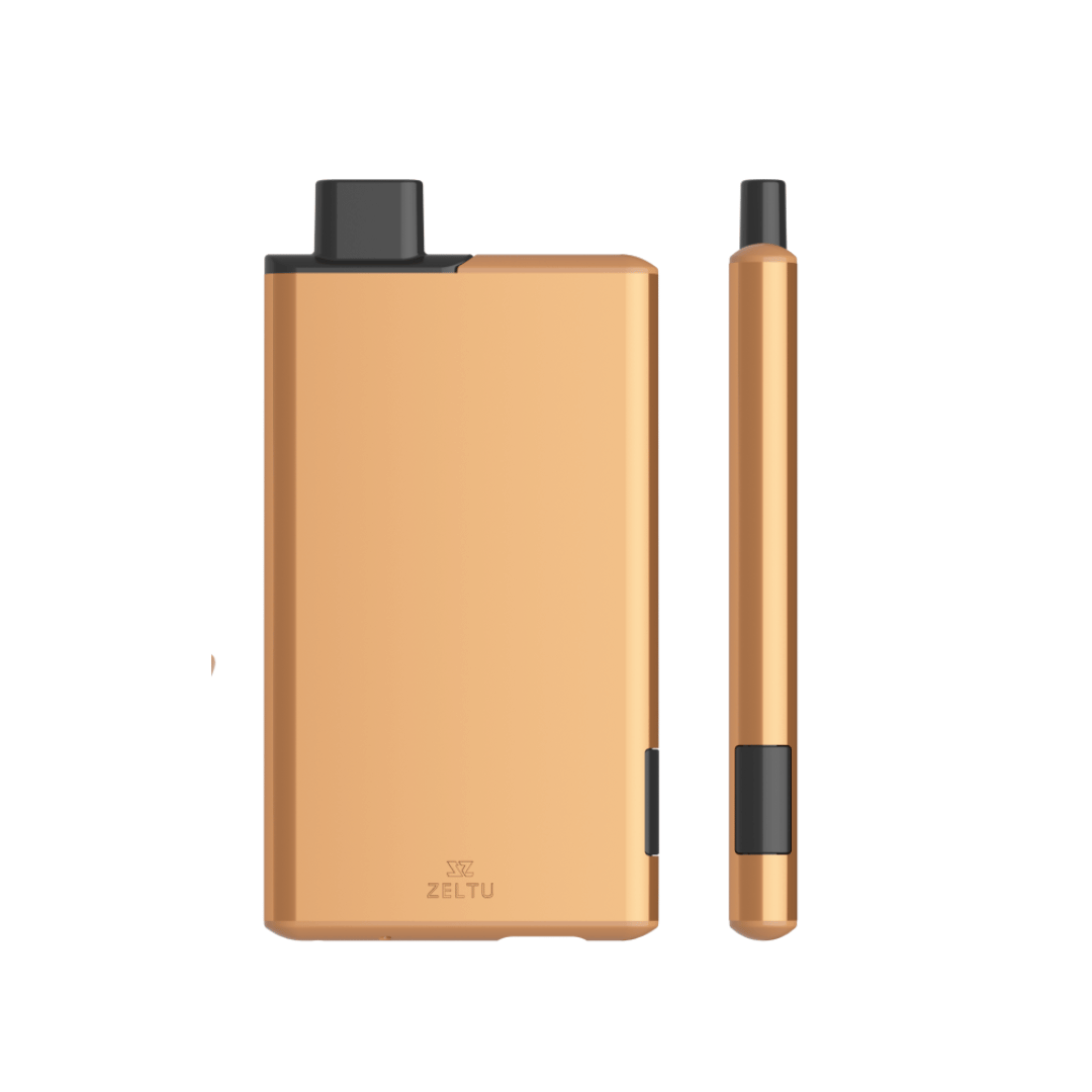 Gold Zeltu X3 prefilled pod vape kit, featuring a sleek, modern design with black accents.