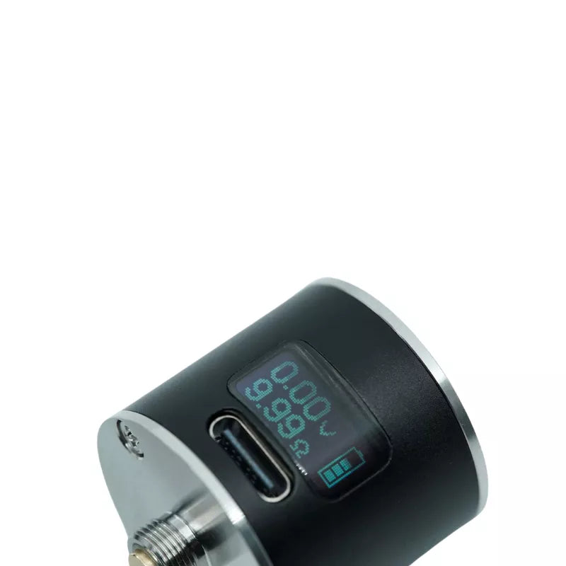 Zoo Mods VO1 portable volt & ohm meter in black showing the voltage and resistance on display screen.